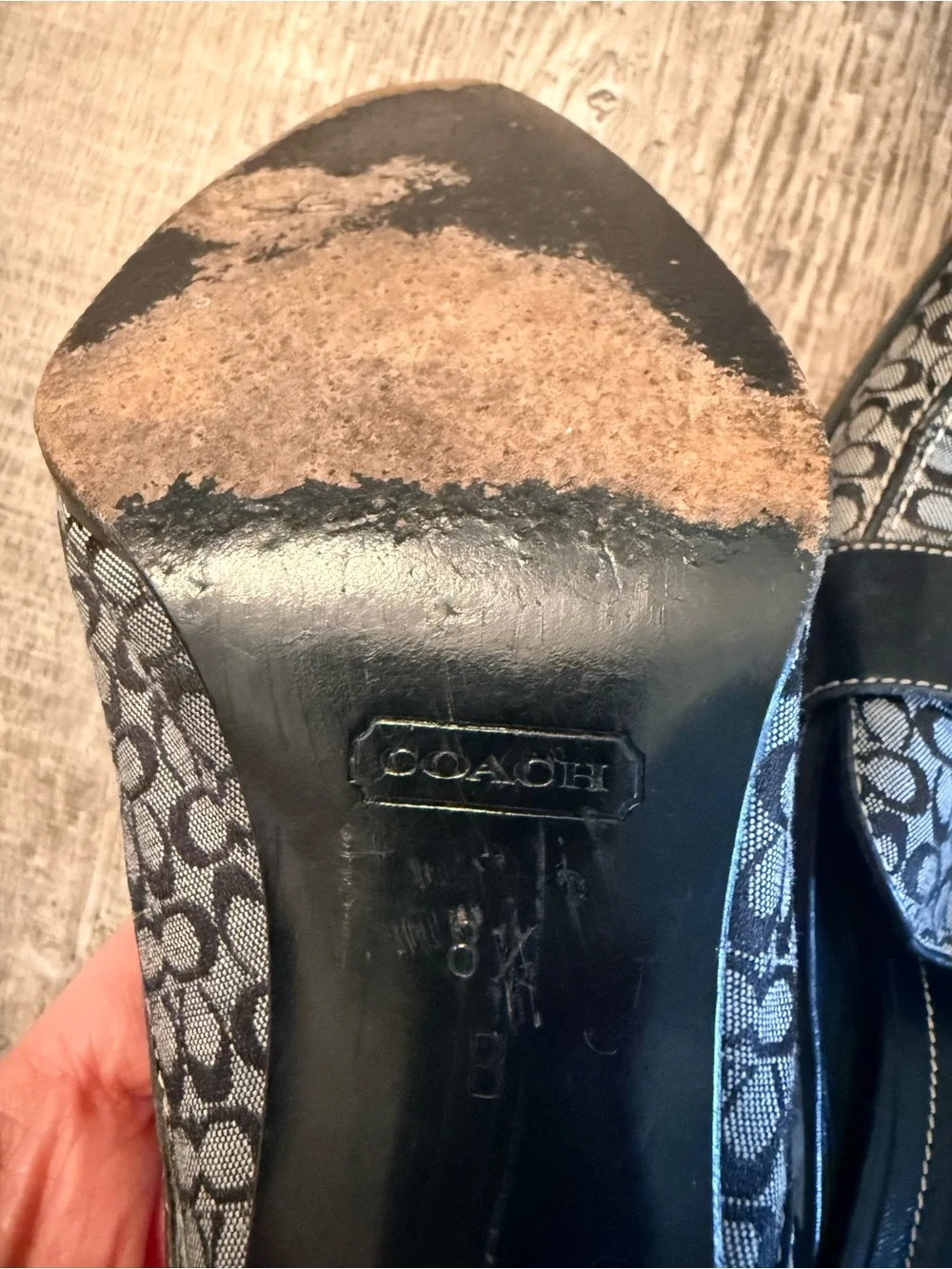 Vintage Coach Kitten Heel Mules Size 8.5 Black Gray Logo Design